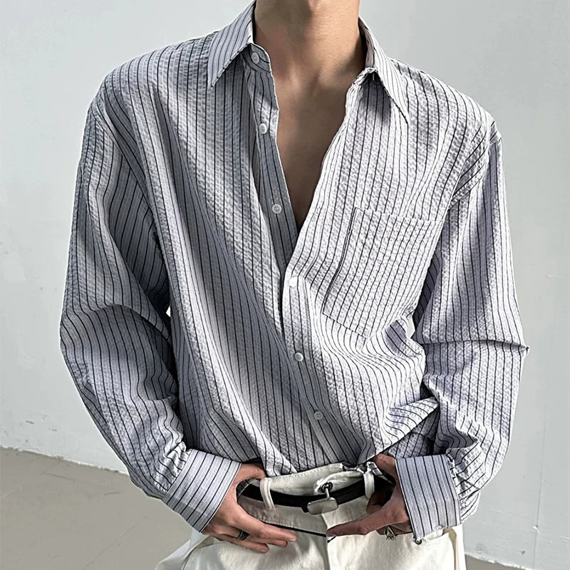 Men Long Sleeve Striped Button Shirt