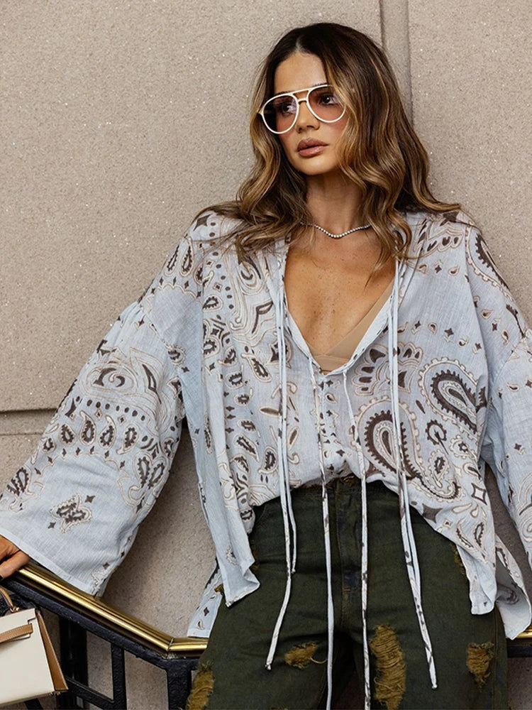 Women’s Paisley Print Blouse & Wide Leg Pants Set – Boho Style