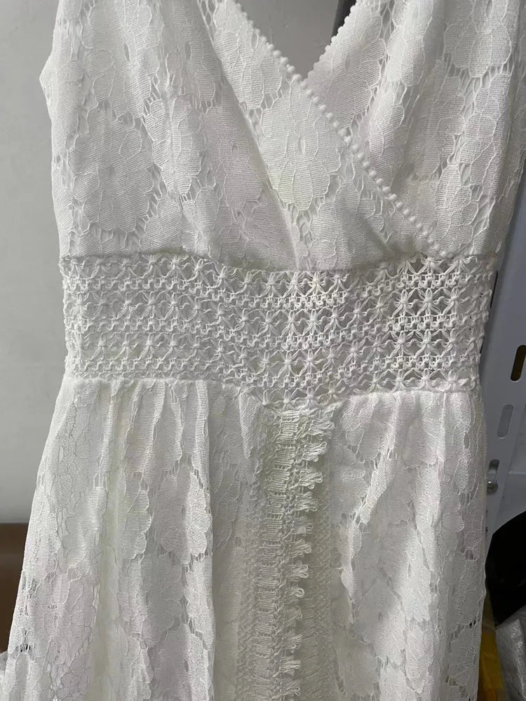 Women’s Lace Trim Romper – Sleeveless V-Neck Summer Jumpsuit