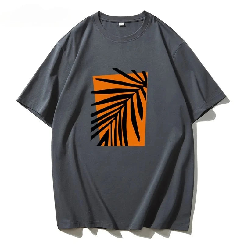 Women’s Vintage Orange Leaf Print T-Shirt – Casual Y2K Summer Cotton Tee