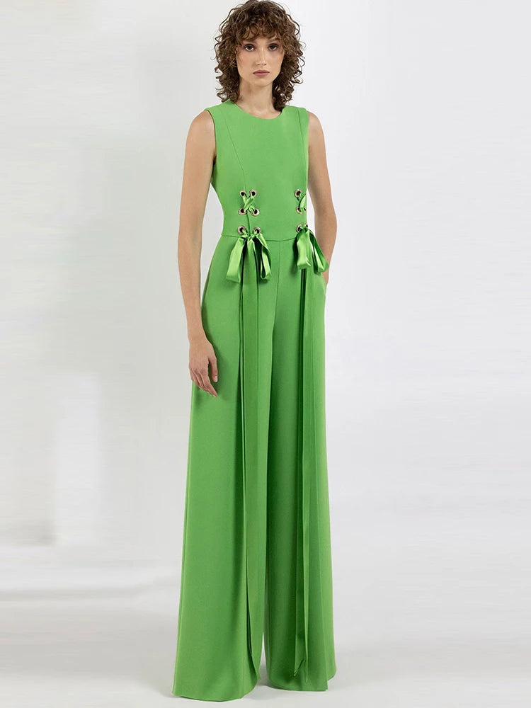 Women’s Sleeveless Ribbon Lace-Up Jumpsuit – High Street 2026 Runway Style