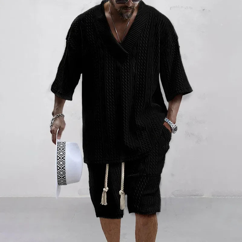 Men’s Summer 2 Piece Set V Neck T Shirt and Shorts