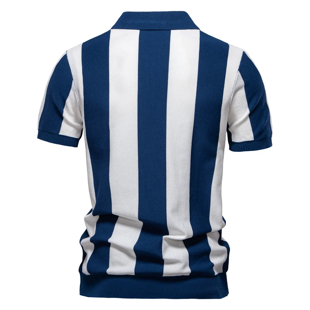 Men Short Sleeve Striped Polo Shirt
