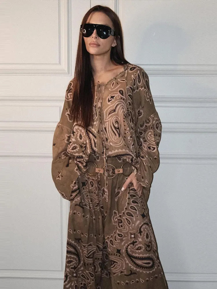 Women’s Paisley Print Blouse & Wide Leg Pants Set – Boho Style