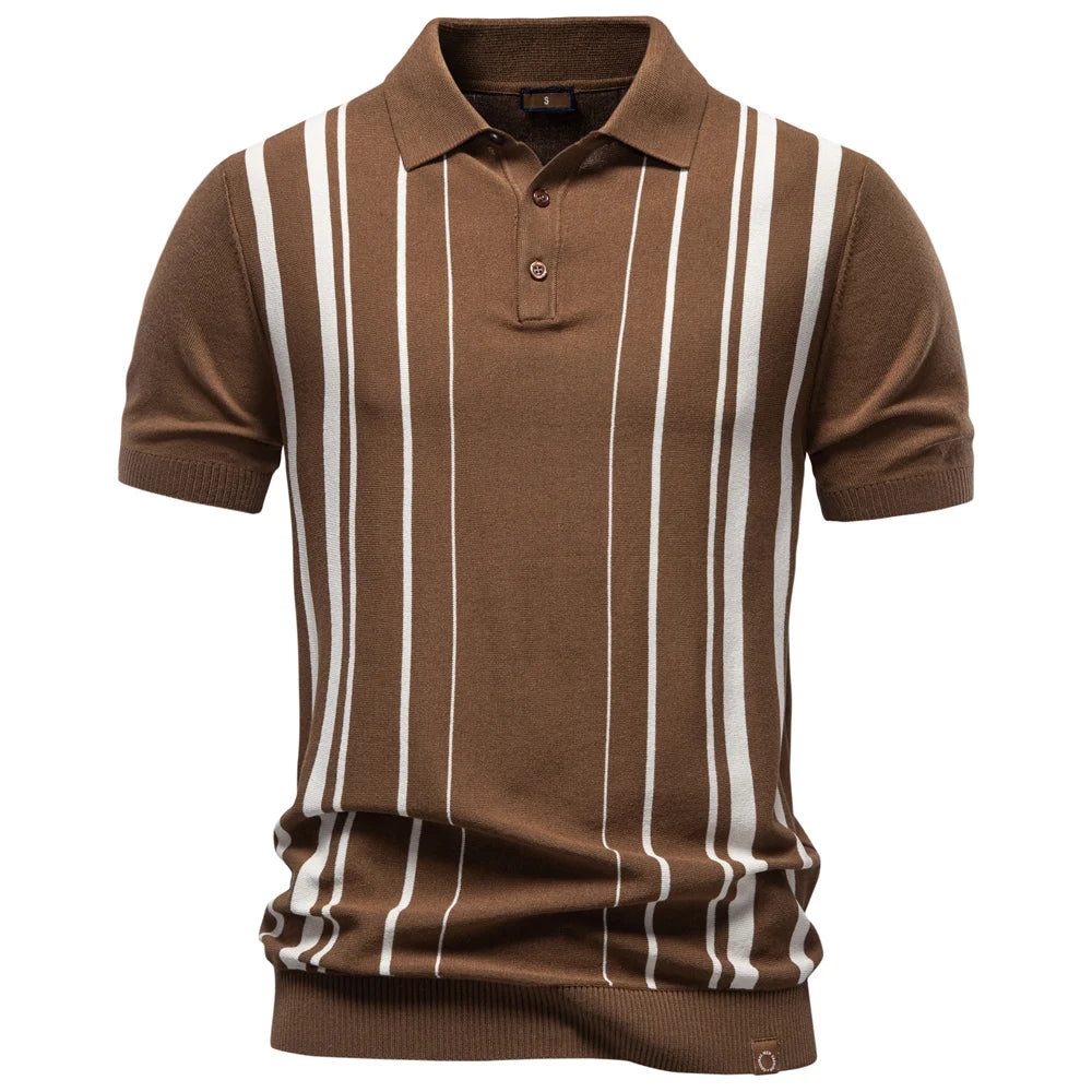Men Polo Shirt Short Sleeve Stripe