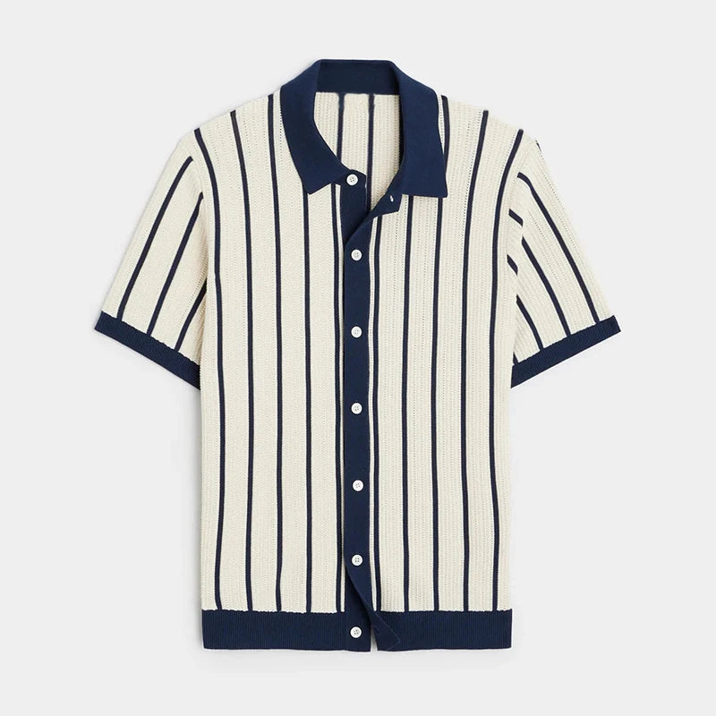 Men’s Summer Striped Knit Polo Shirt Short Sleeve