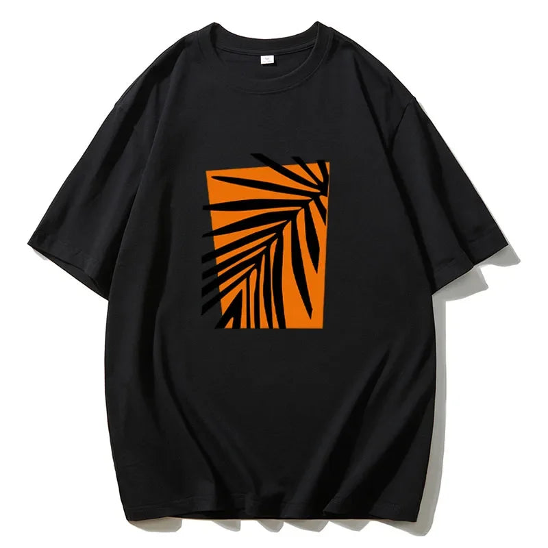 Women’s Vintage Orange Leaf Print T-Shirt – Casual Y2K Summer Cotton Tee