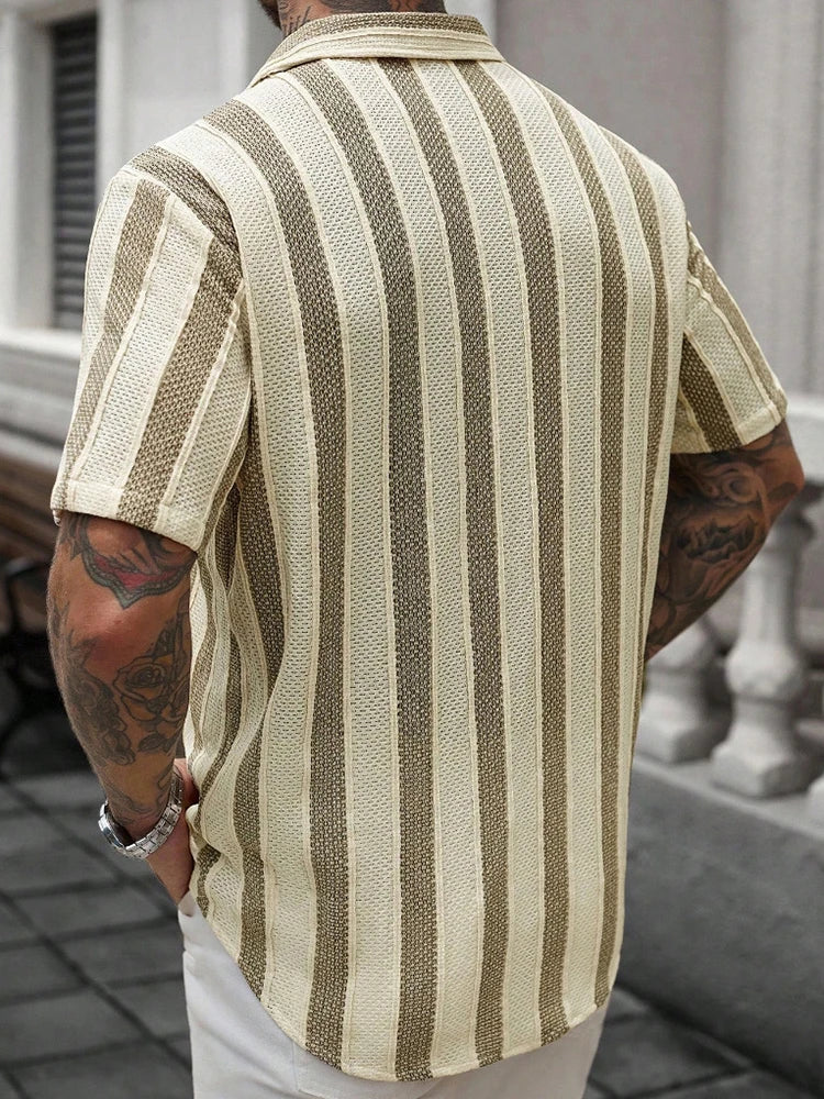 Men Short Sleeve Knit Shirt Button Up