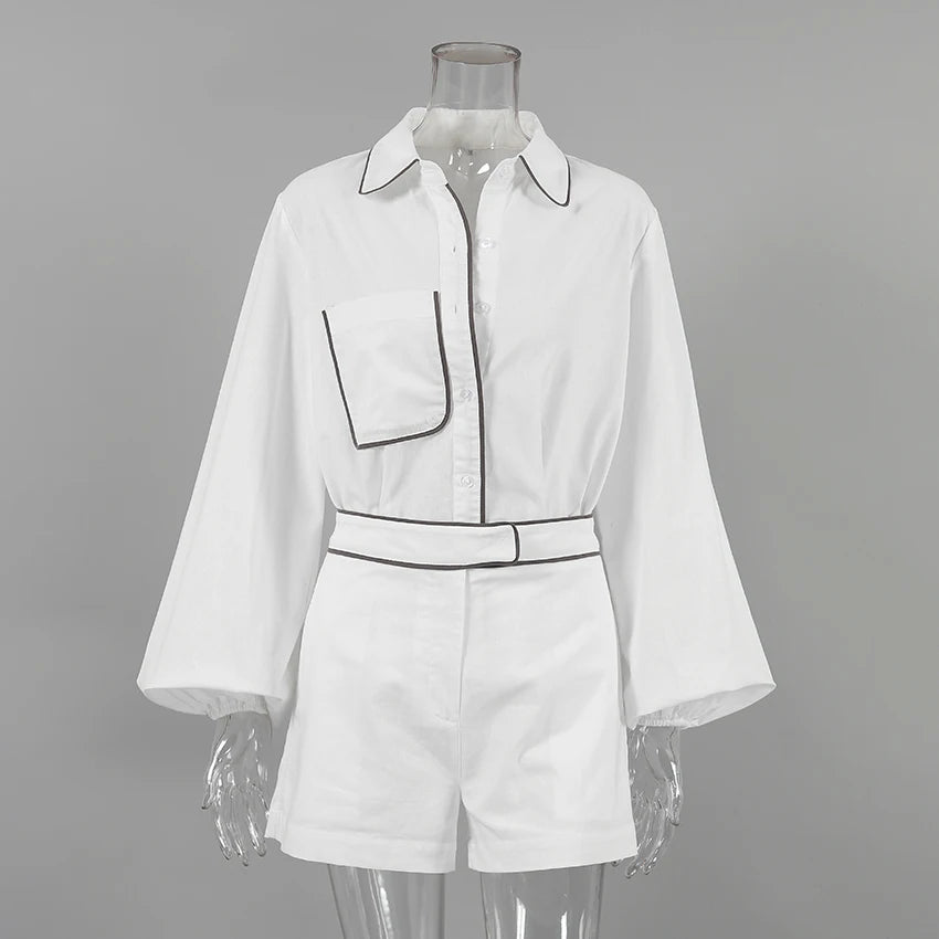 Women’s Cotton Linen Shirt & Shorts Set – Contrast Color Summer Outfit