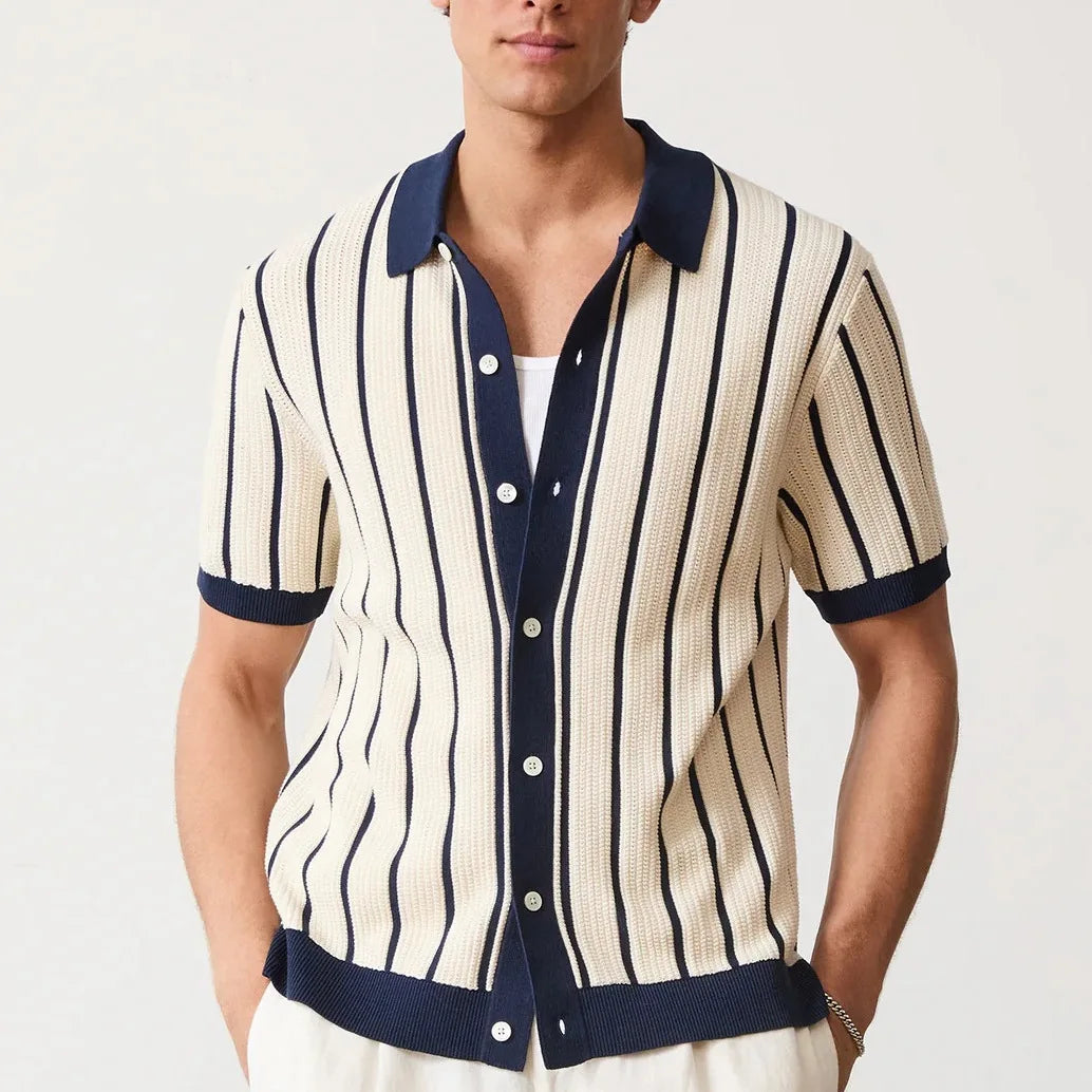 Men’s Summer Striped Knit Polo Shirt Short Sleeve