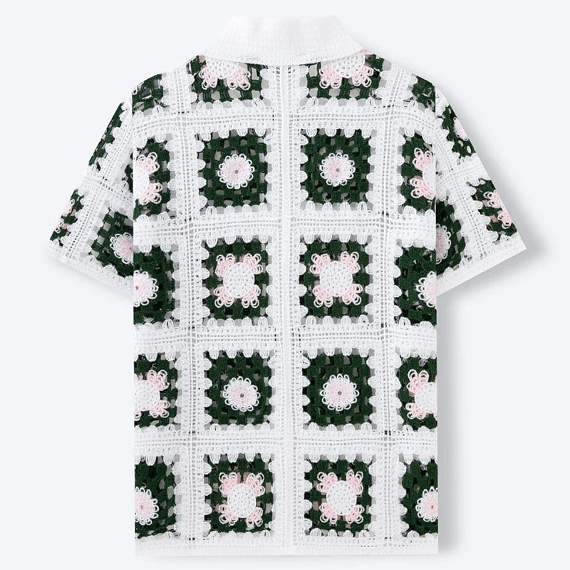 Men Short Sleeve Knit Cardigan Shirt