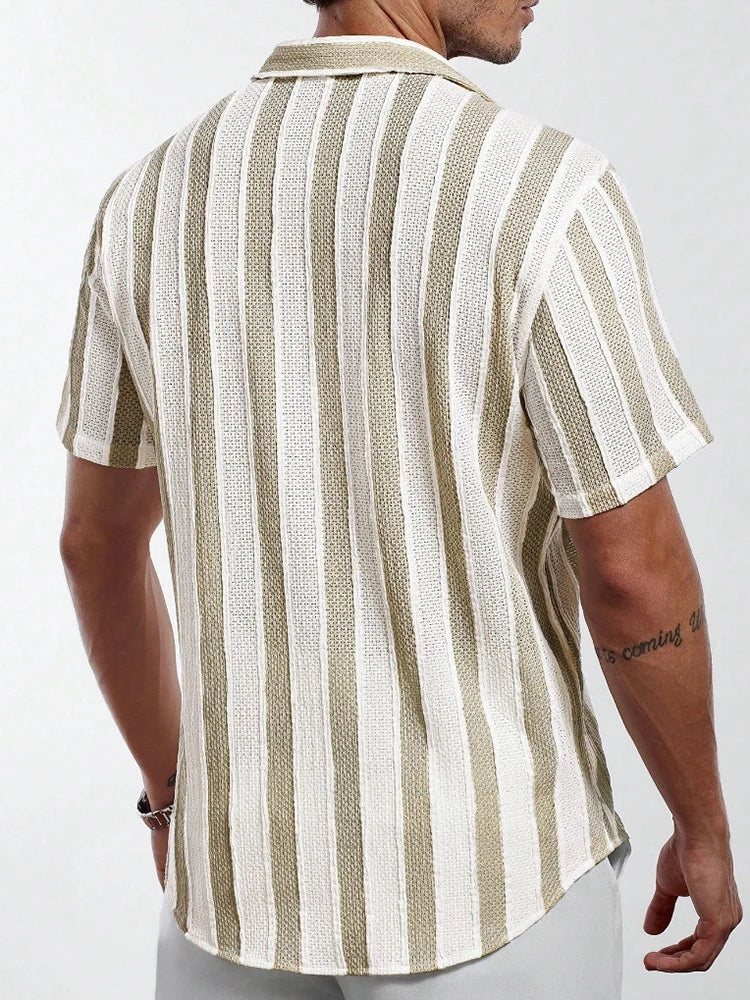 Men Short Sleeve Knit Shirt Button Up