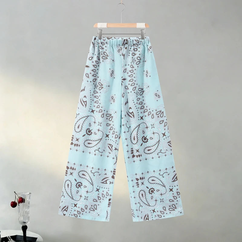 Women’s Paisley Print Blouse & Wide Leg Pants Set – Boho Style