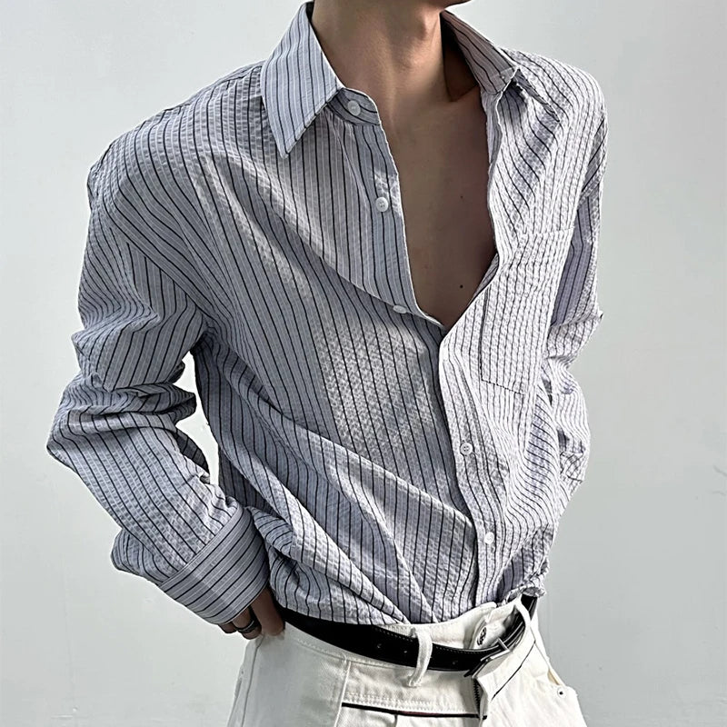 Men Long Sleeve Striped Button Shirt