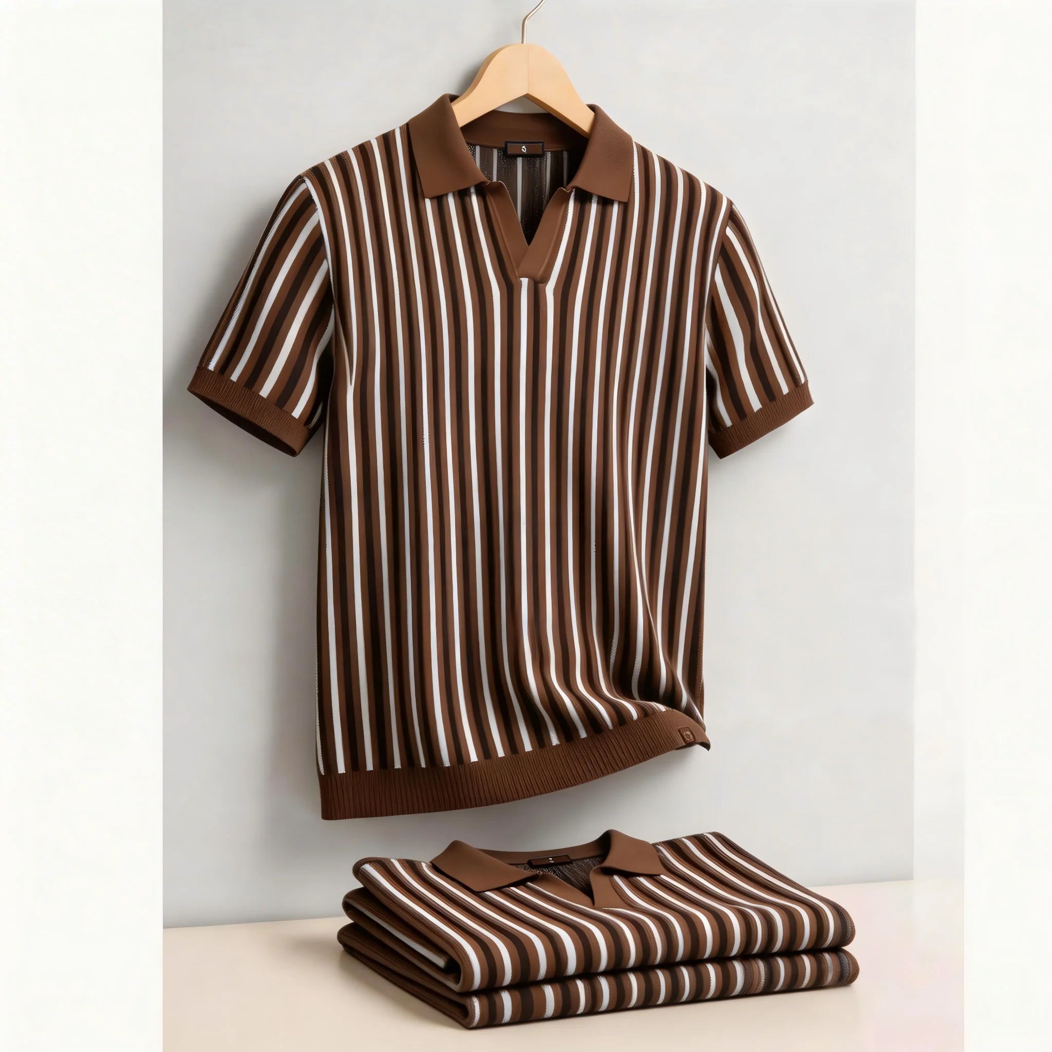 Men Summer Polo Shirt Short Sleeve Stripe Breathable Casual