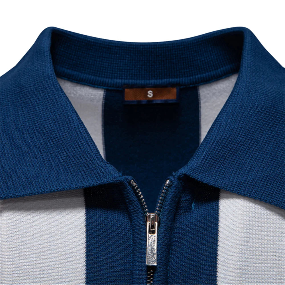 Men Short Sleeve Striped Polo Shirt