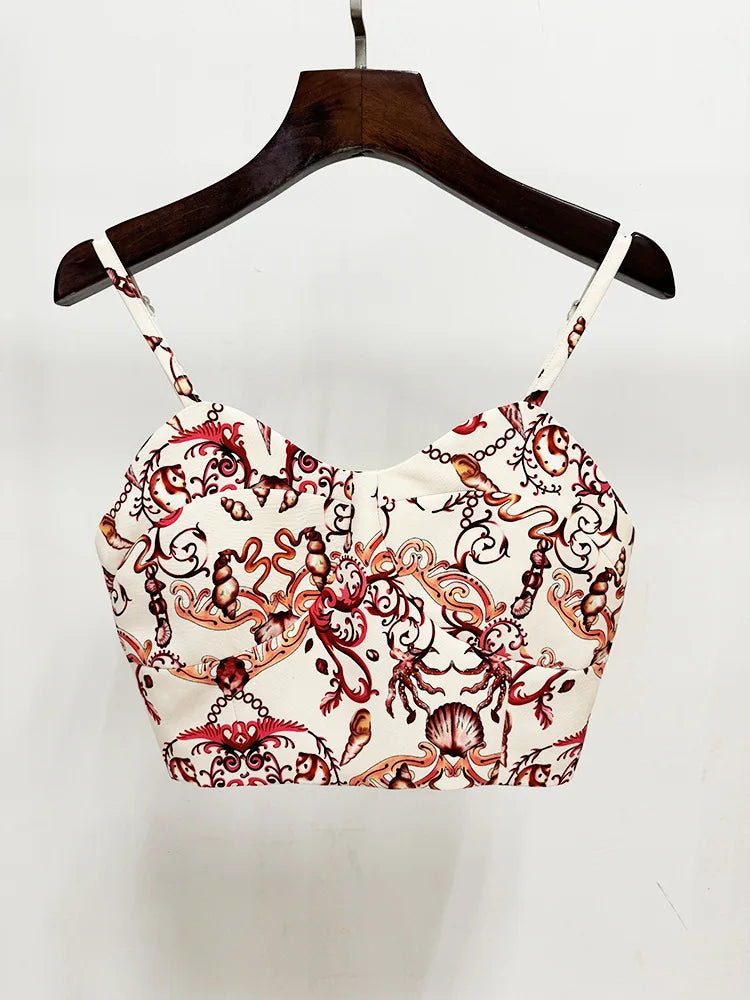 Women’s Sea World Print 3PCS Set – Camisole, Cropped Jacket & Pants Suit