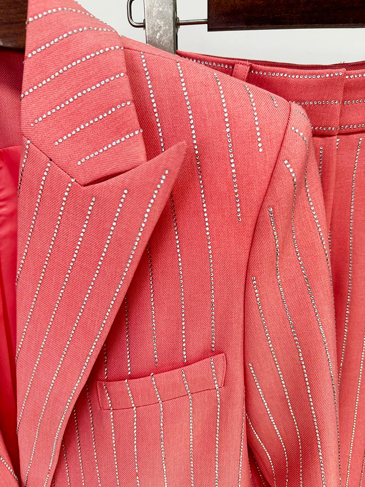 Women’s Striped Diamond Blazer & Pants Set – High Street