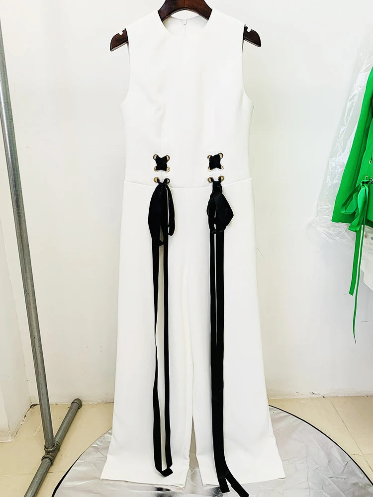 Women’s Sleeveless Ribbon Lace-Up Jumpsuit – High Street 2026 Runway Style