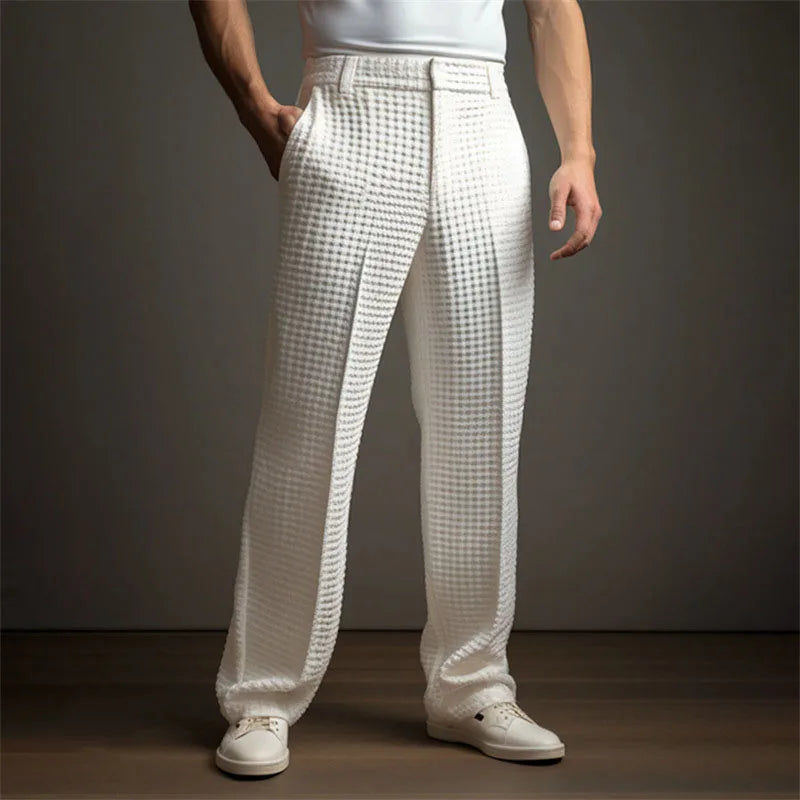 Men Solid Mid Waist Casual Trousers