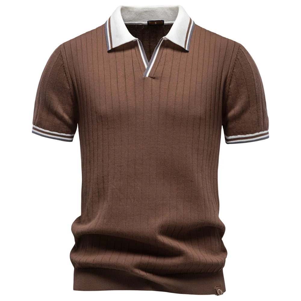 Men Cotton Polo Shirt Short Sleeve Solid Color Casual