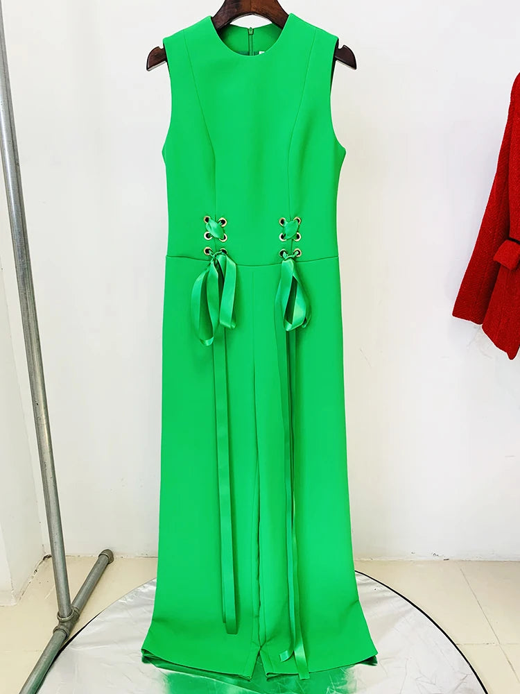 Women’s Sleeveless Ribbon Lace-Up Jumpsuit – High Street 2026 Runway Style