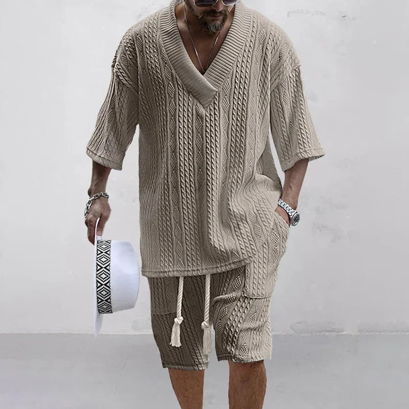 Men’s Summer 2 Piece Set V Neck T Shirt and Shorts