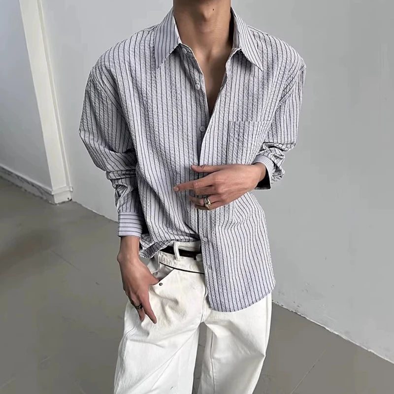 Men Long Sleeve Striped Button Shirt