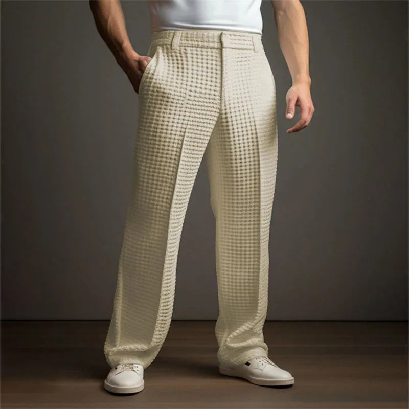 Men Solid Mid Waist Casual Trousers