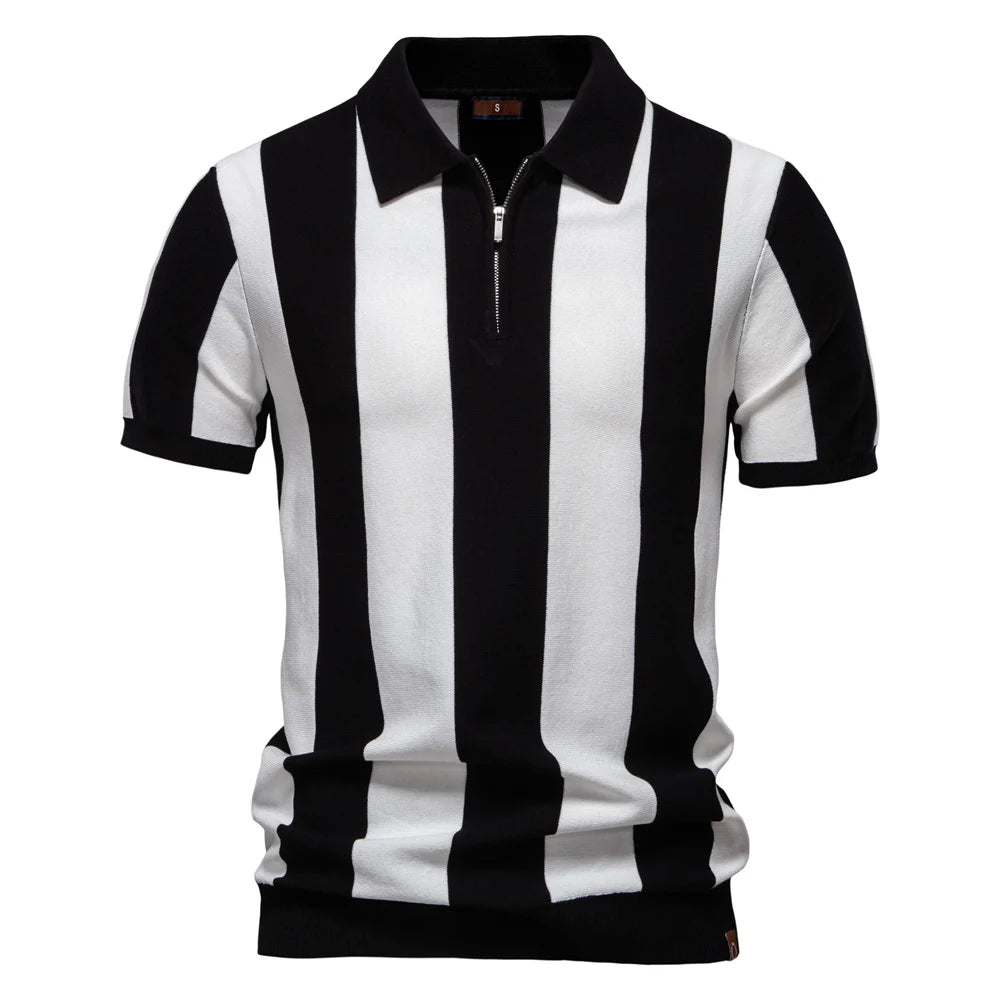 Men Short Sleeve Striped Polo Shirt
