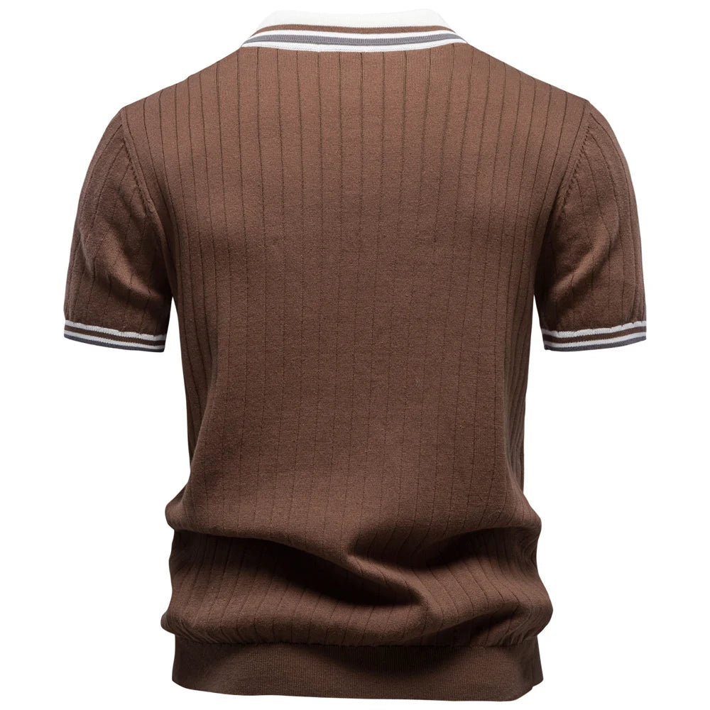 Men Cotton Polo Shirt Short Sleeve Solid Color Casual