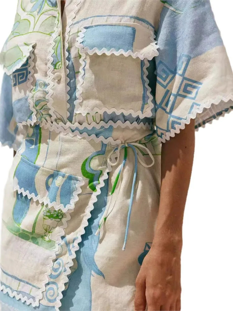 Women Printed Ruffle Top Mini Skirt Set Summer Outfit