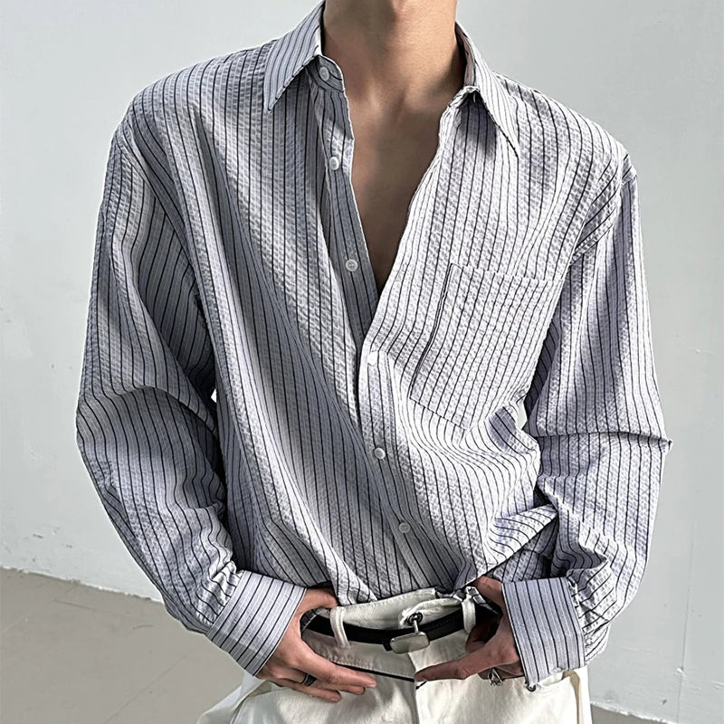 Men Long Sleeve Striped Button Shirt
