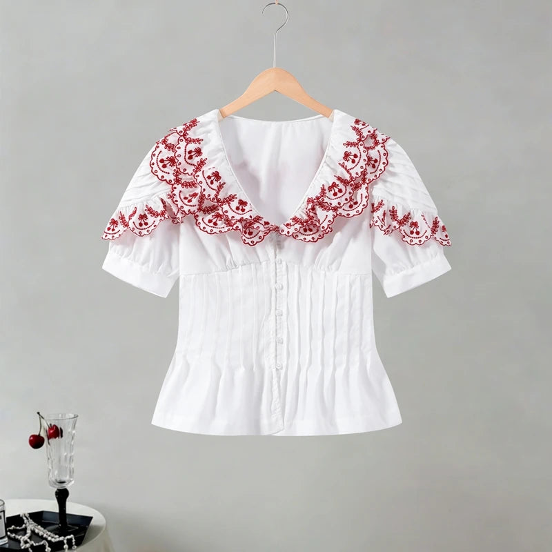 Women’s Floral Peter Pan Collar Shirt & Shorts Set – Slim Summer Outfit