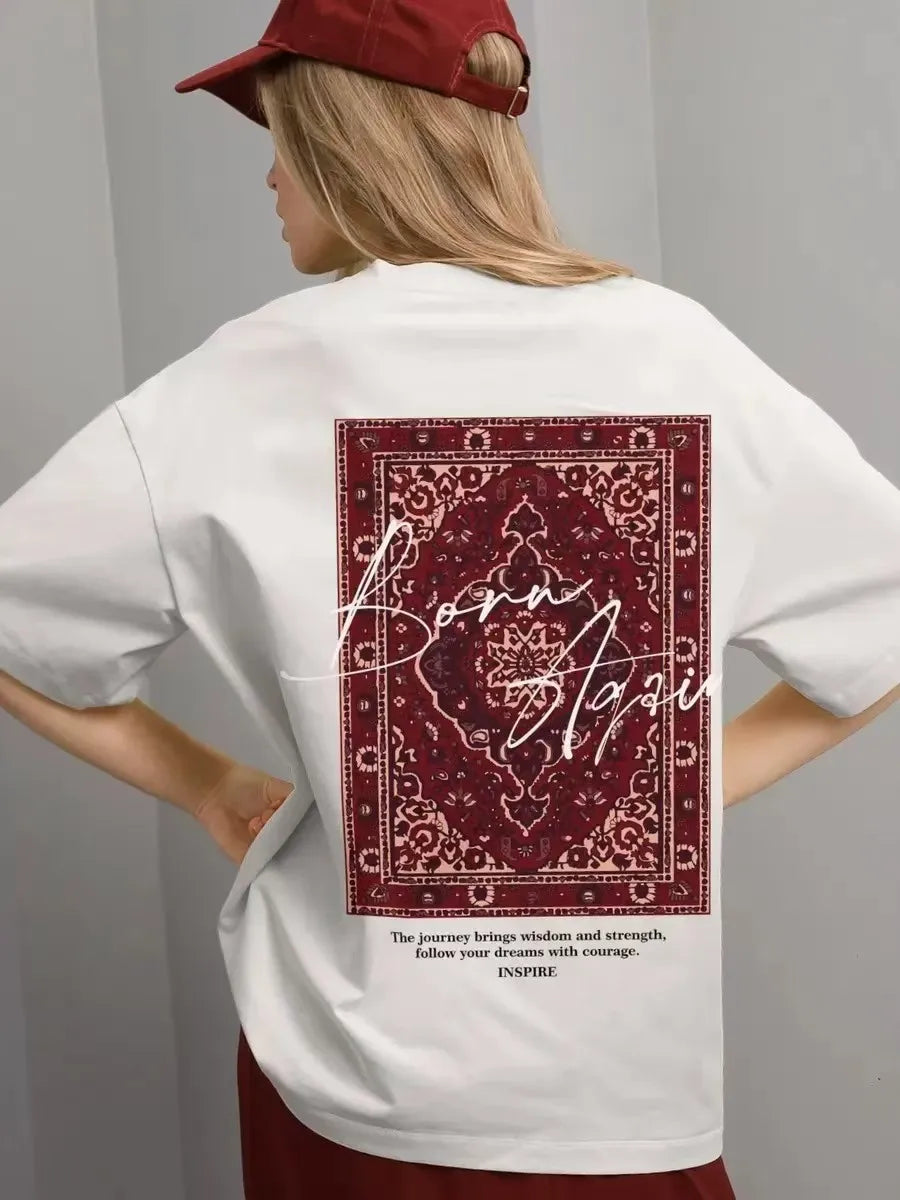Women’s Vintage Graphic Oversized Cotton T-Shirt – Y2K Casual Summer Top