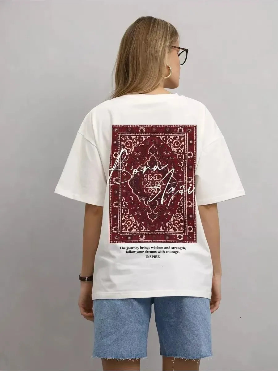 Women’s Vintage Graphic Oversized Cotton T-Shirt – Y2K Casual Summer Top