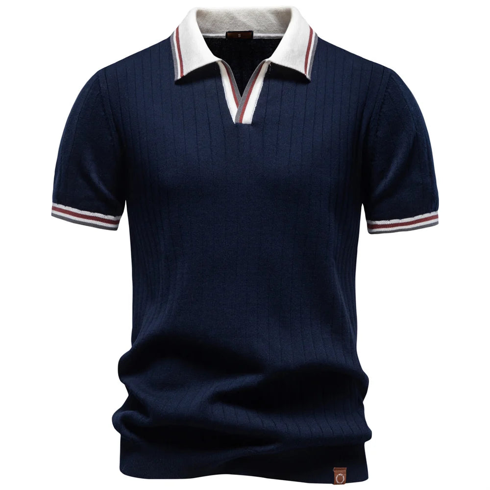 Men Cotton Polo Shirt Short Sleeve Solid Color Casual