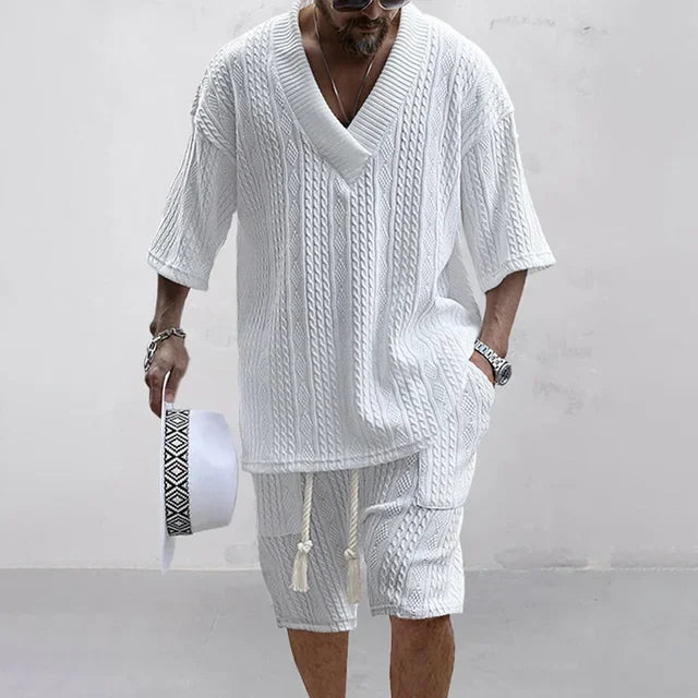 Men’s Summer 2 Piece Set V Neck T Shirt and Shorts