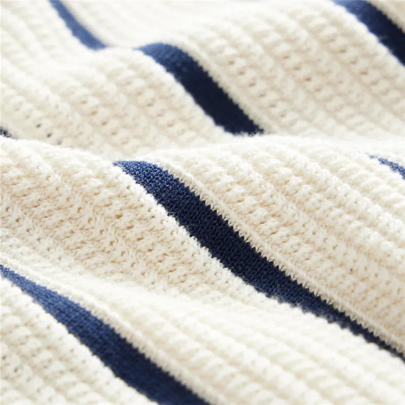 Men’s Summer Striped Knit Polo Shirt Short Sleeve