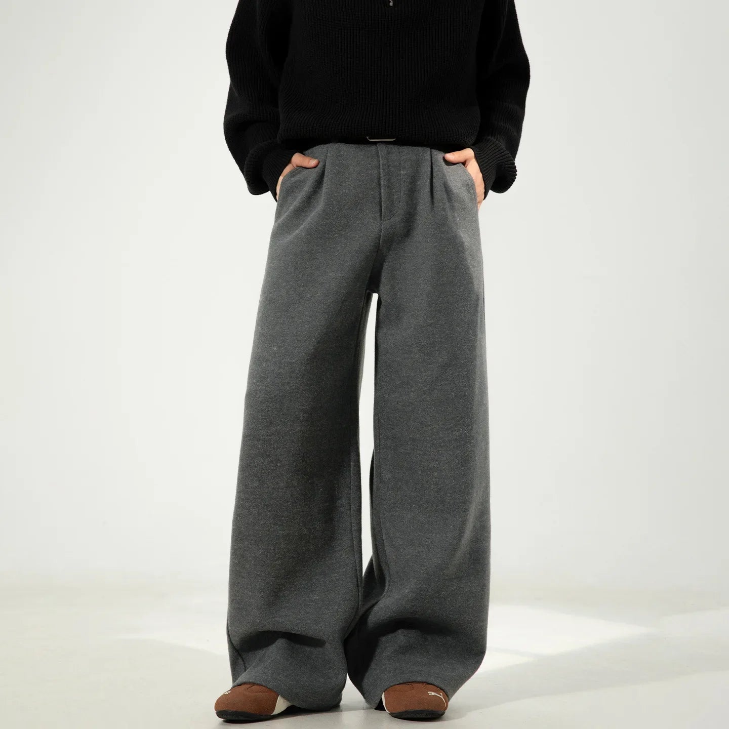 Men Solid Wide Leg Casual Trousers