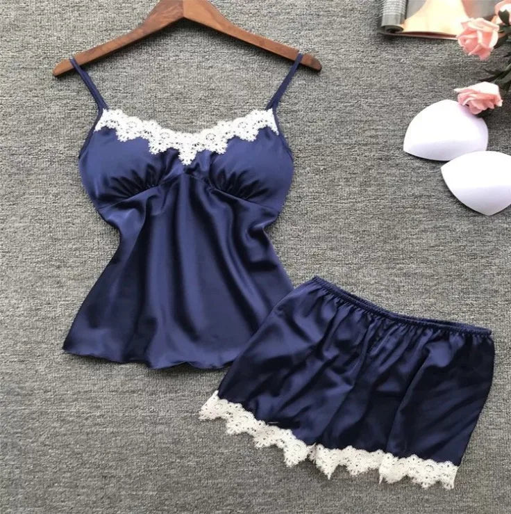 Women Lace Trim Cami Shorts Set Loungewear