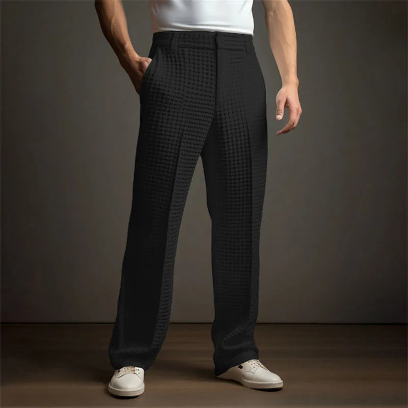 Men Solid Mid Waist Casual Trousers