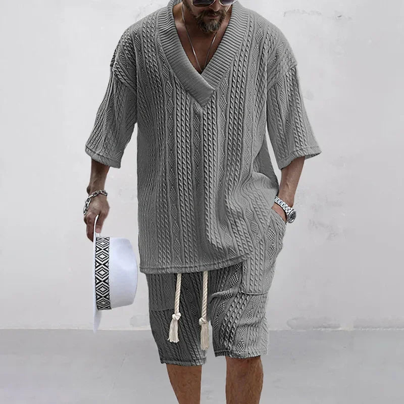 Men’s Summer 2 Piece Set V Neck T Shirt and Shorts