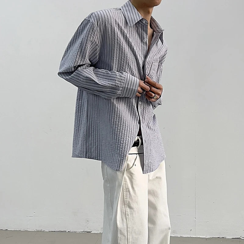 Men Long Sleeve Striped Button Shirt