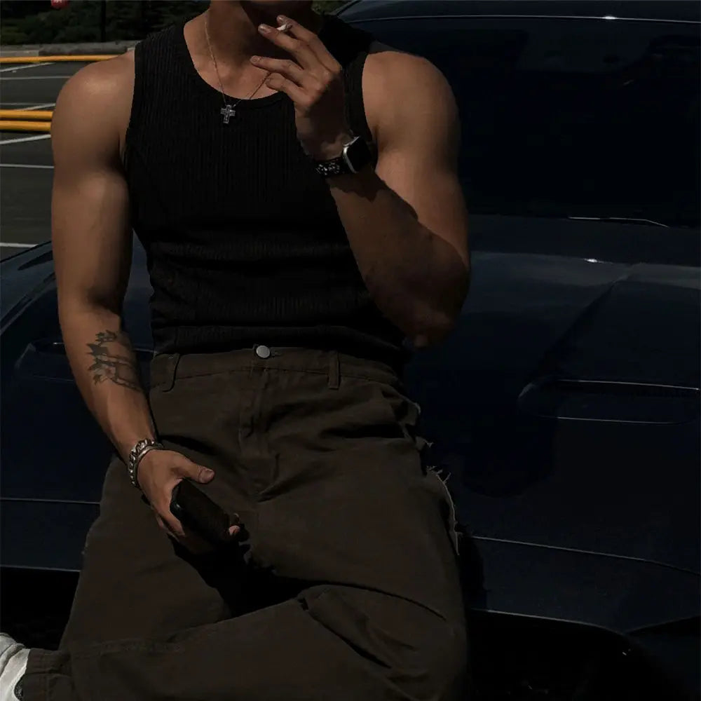 Men Ribbed Sleeveless Tank Top