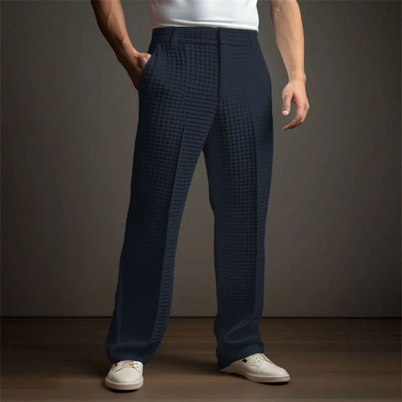 Men Solid Mid Waist Casual Trousers