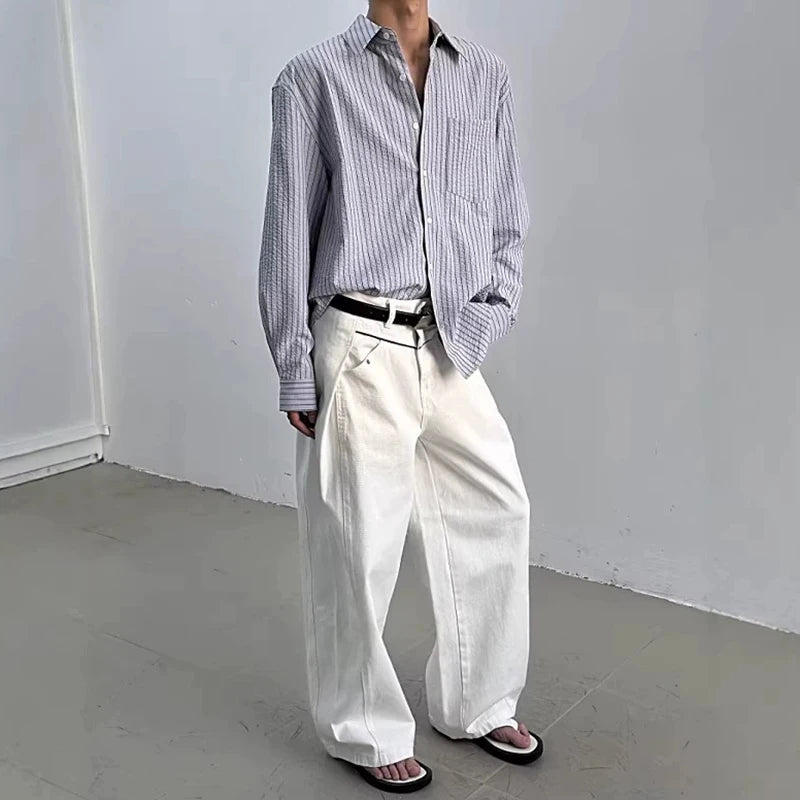 Men Long Sleeve Striped Button Shirt