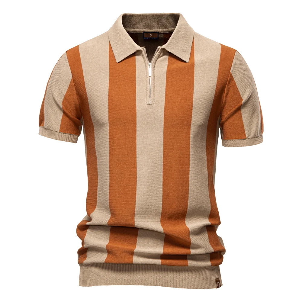 Men Short Sleeve Striped Polo Shirt
