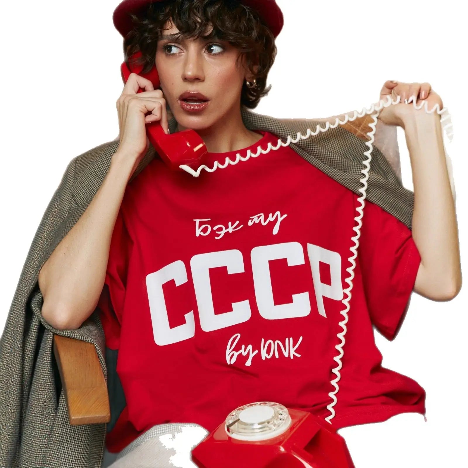 Women’s Letter Print Oversize Cotton T-Shirt – Russian Style Summer Pullover Tee