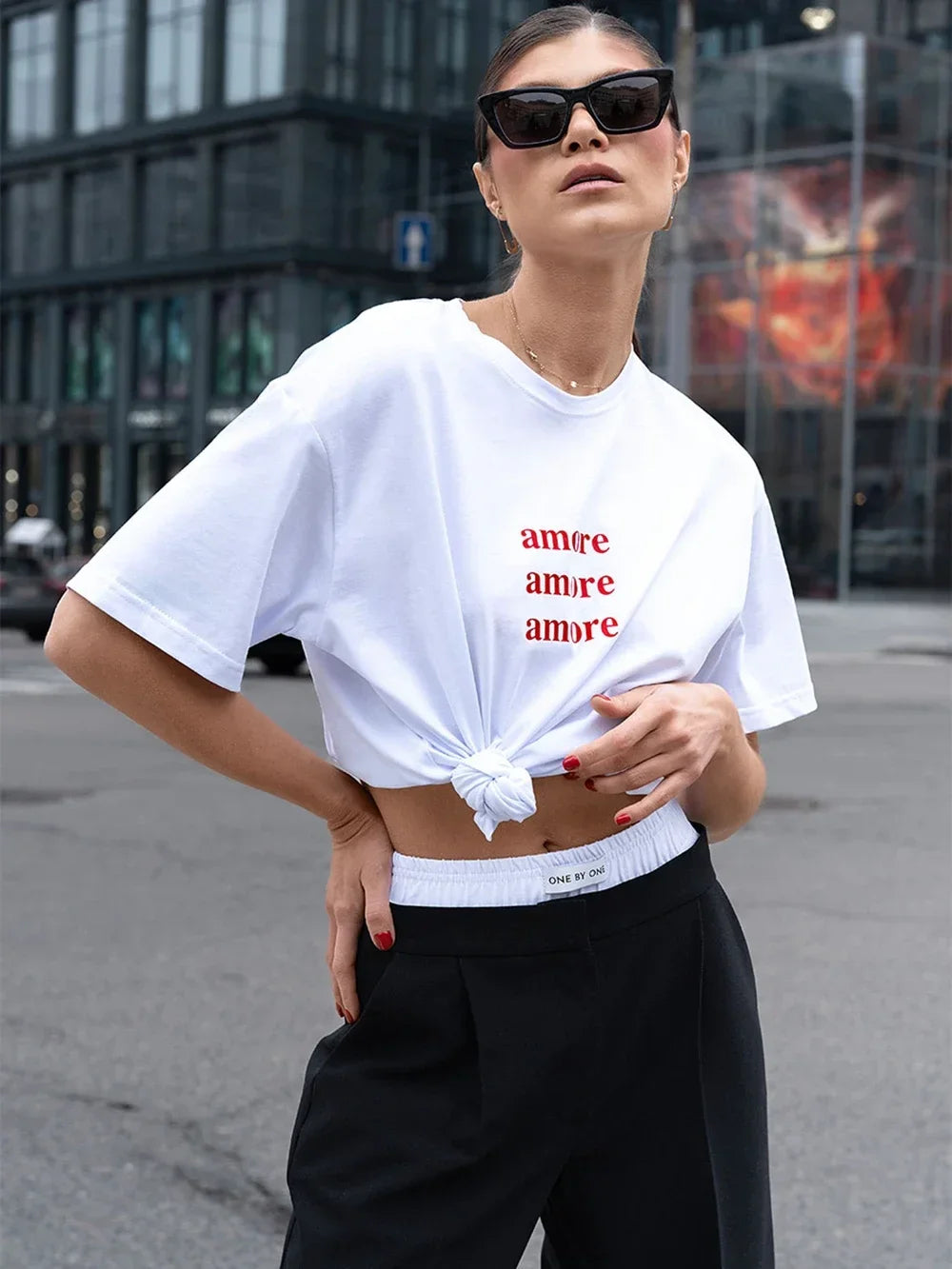 Women’s Amore Print Drop Sleeve T-Shirt – Casual Summer Fashion Tee